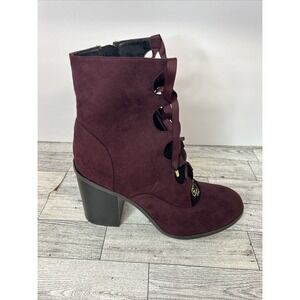 Indigo Rd. Burgundy Suede Lace-Up Booties Women's Size 9M Block Heel Cutout